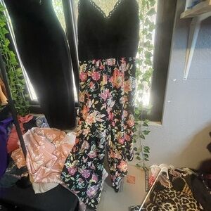 Floral jumper  with Black  lace detail Top